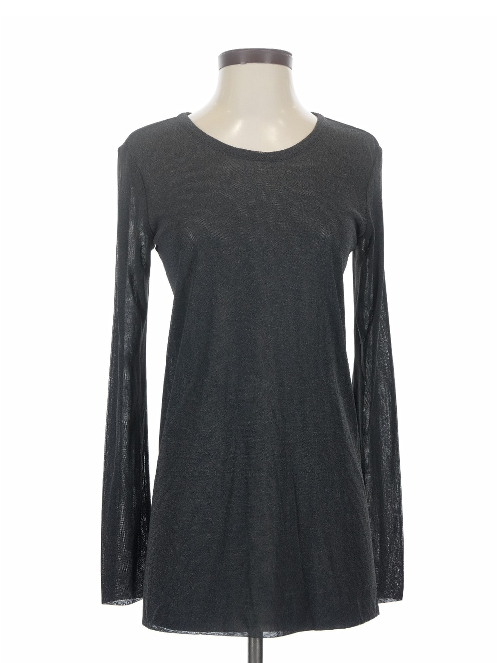 THE ROW Black Sheer Fine-Knit Crewneck Tunic Top Mini Dress Mesh